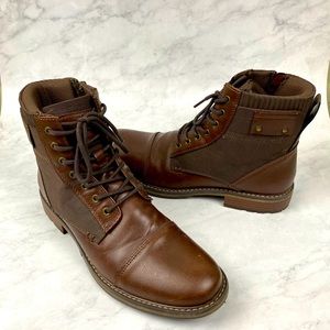 Sonoma Men's Mixed Media Chunky Full Lace Up Ankle Combat Boots Brown Size 10